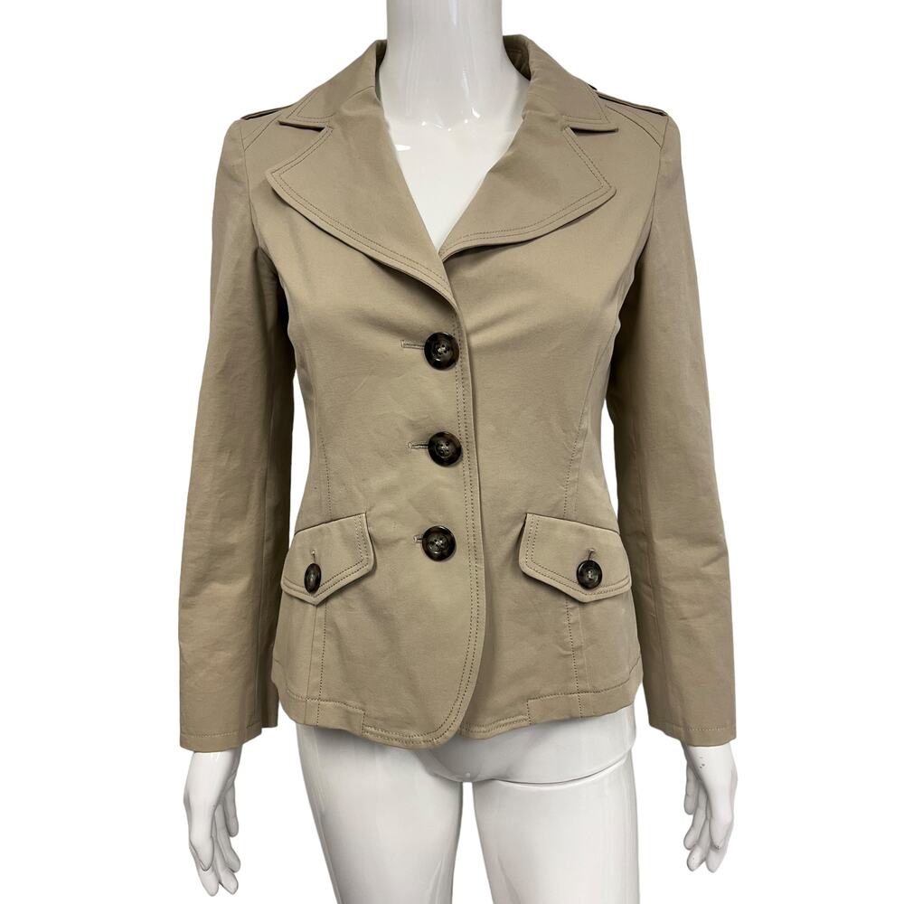 WEEKEND MAX MARA Beige Cotton Button Accent Side Pocket Blazer Jacket EU 36 US 4